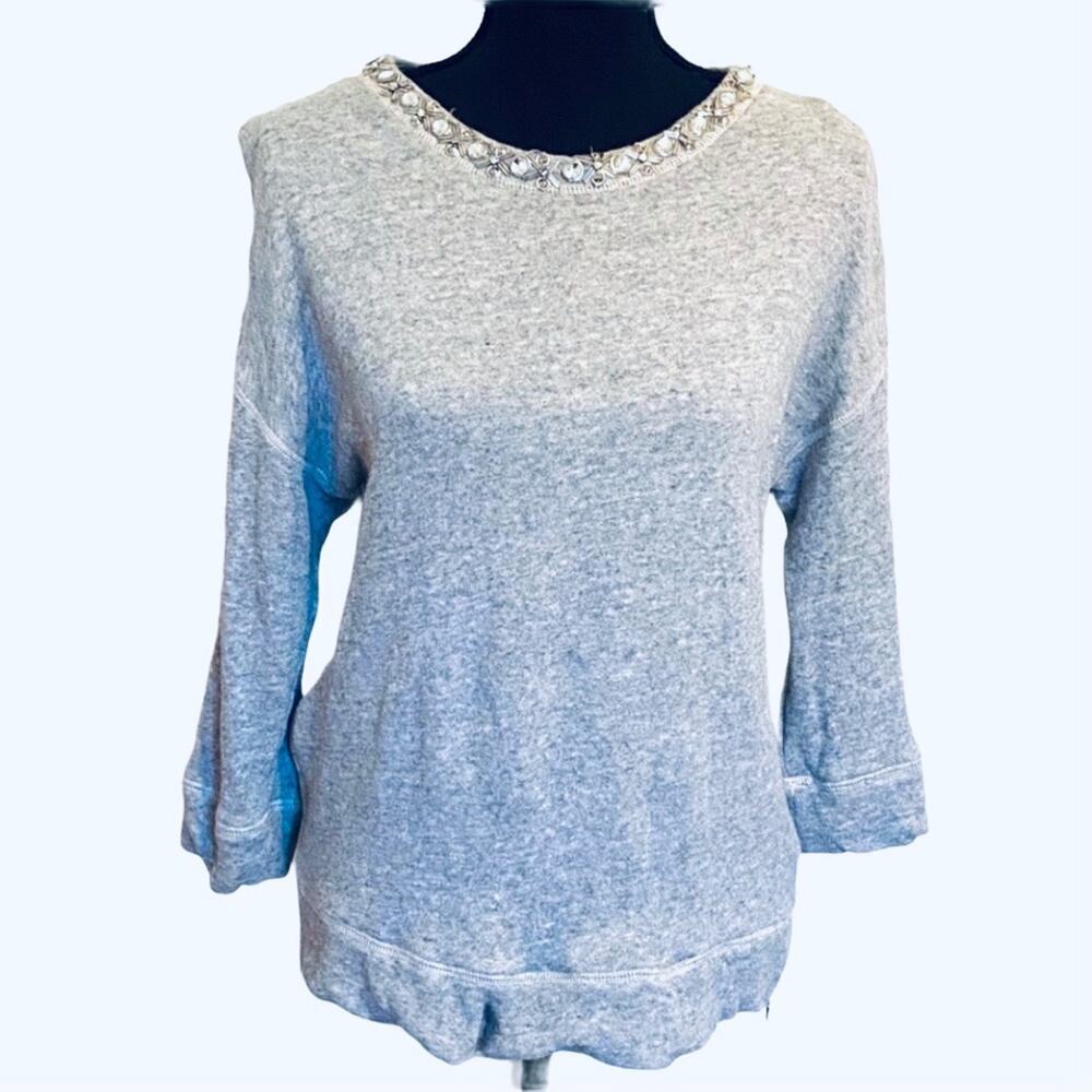Rebecca Taylor Jeweled Neck Side Zip Cozy Top Women's M Medium